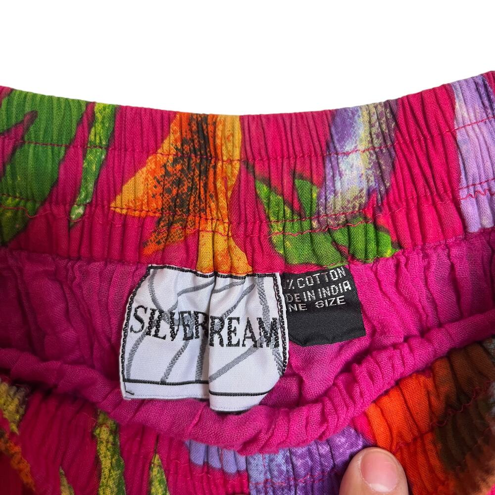 Silver Stream Vintage Tiered Floral Maxi Skirt Tropical Print Maximalist Pink OS - Picture 3 of 10